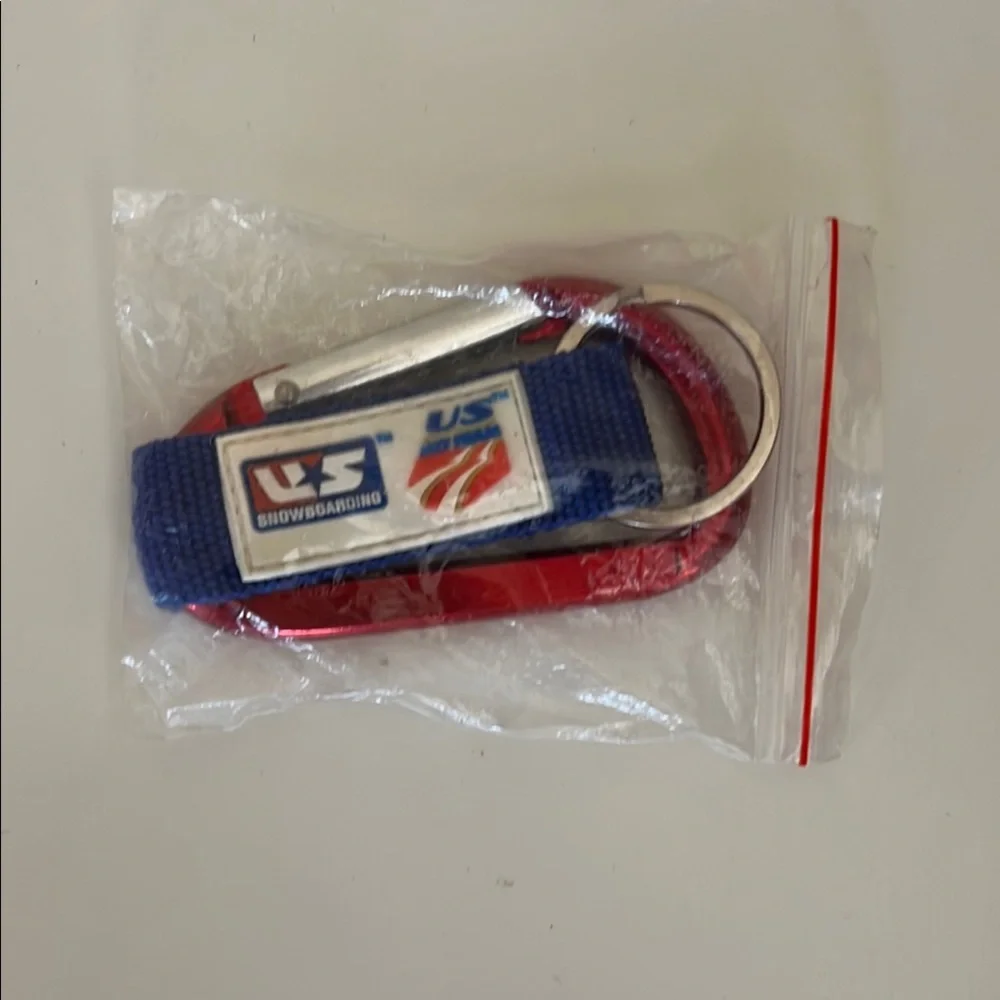 US Ski Team US Snowboard Chevrolet Red Carabiner Blue Keychain